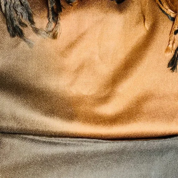 Silk & Pashmina Scarf – Golden Olive Elegance- NWT - Picture 2 of 14